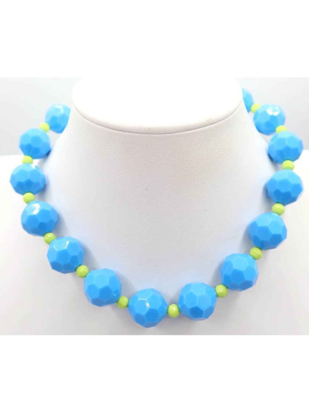 Chunky Faceted Beaded Choker Necklace Blue Green Colorful Whimsical Maximalist